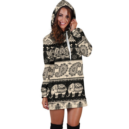 Elephant Hansa Lotus Pattern Women Hoodie Dress