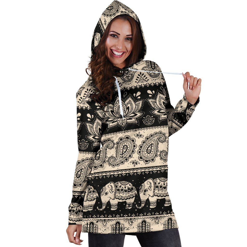 Elephant Hansa Lotus Pattern Women Hoodie Dress