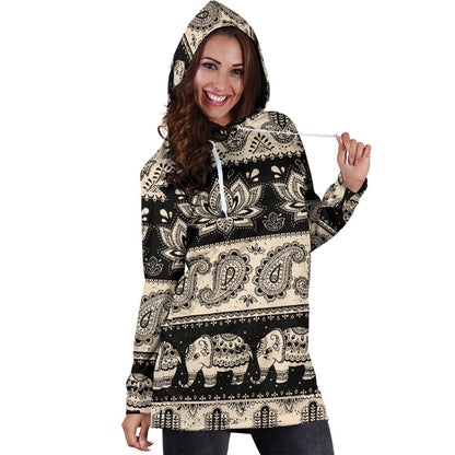 Elephant Hansa Lotus Pattern Women Hoodie Dress