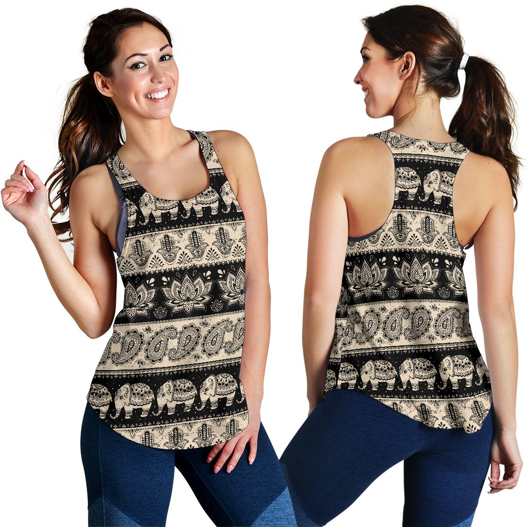 Elephant Hansa Lotus Pattern Women Racerback Tank Top