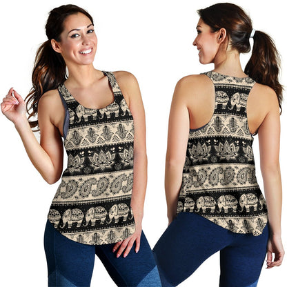 Elephant Hansa Lotus Pattern Women Racerback Tank Top