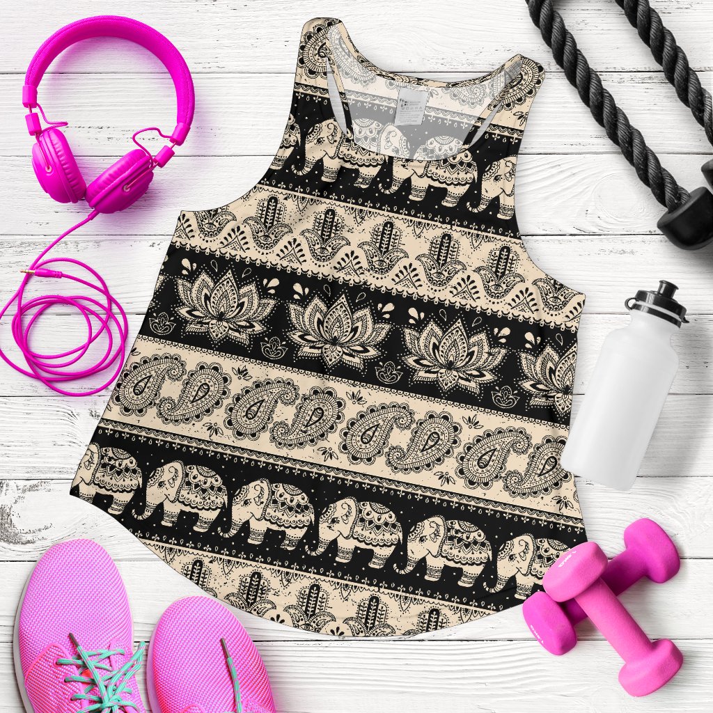 Elephant Hansa Lotus Pattern Women Racerback Tank Top