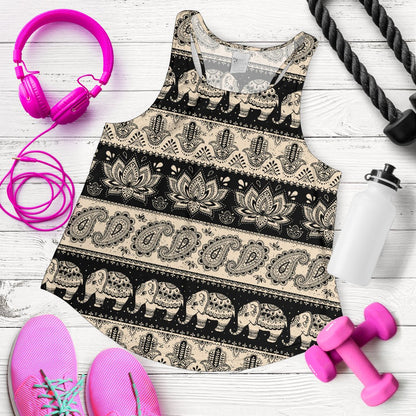 Elephant Hansa Lotus Pattern Women Racerback Tank Top