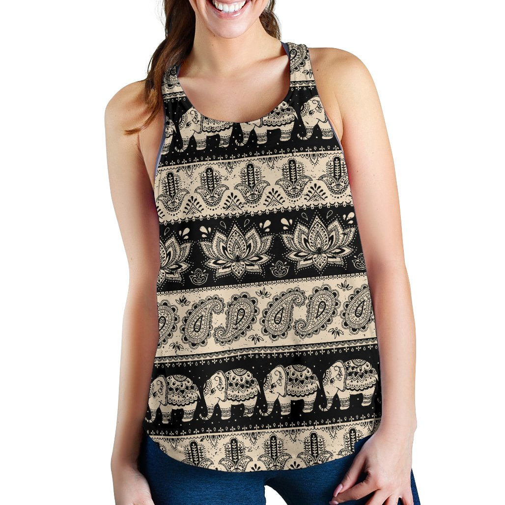 Elephant Hansa Lotus Pattern Women Racerback Tank Top