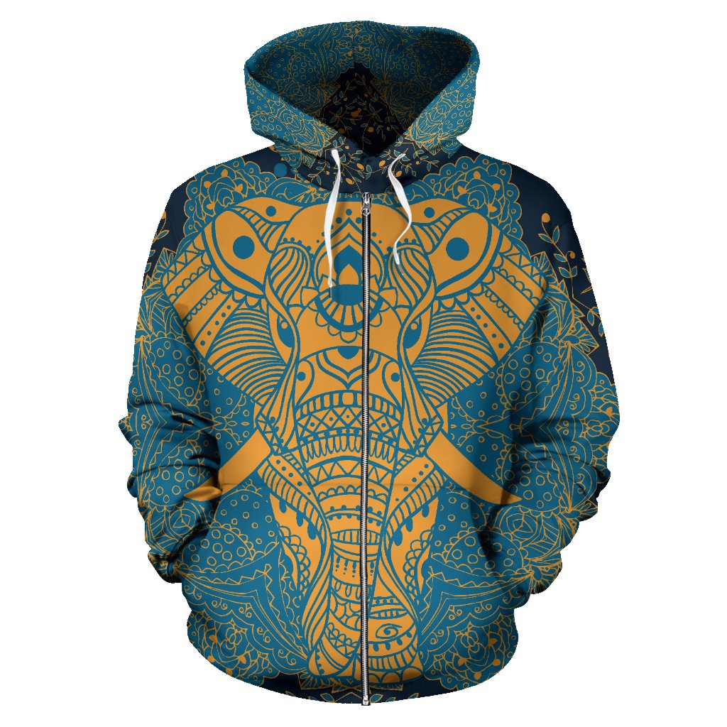Elephant Indian All Over Zip Up Hoodie