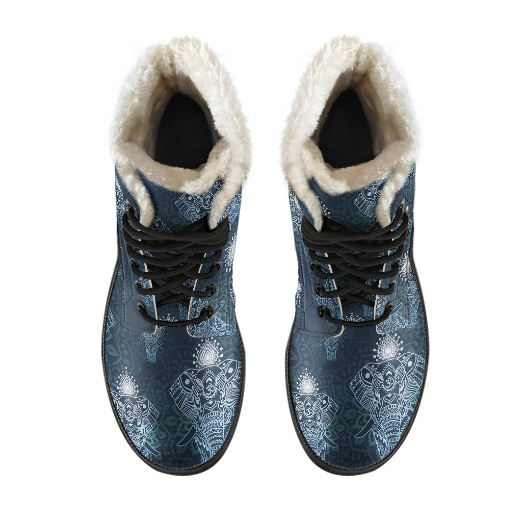 Elephant Mandala Faux Fur Leather Boots