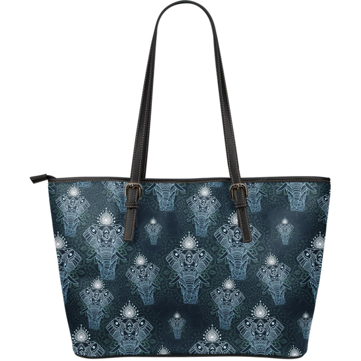 Elephant Mandala Large Leather Tote Bag