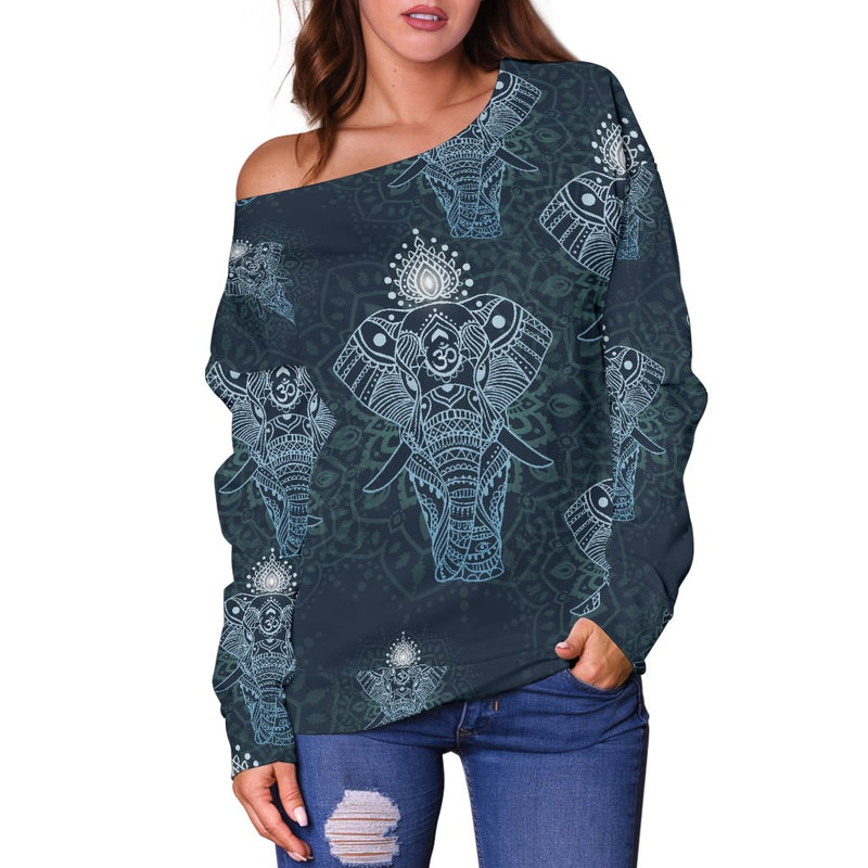 Elephant Mandala Off Shoulder Sweatshirt