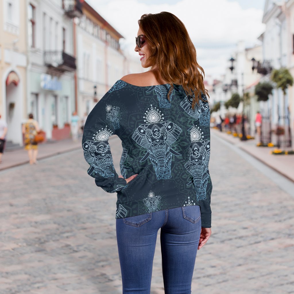 Elephant Mandala Off Shoulder Sweatshirt