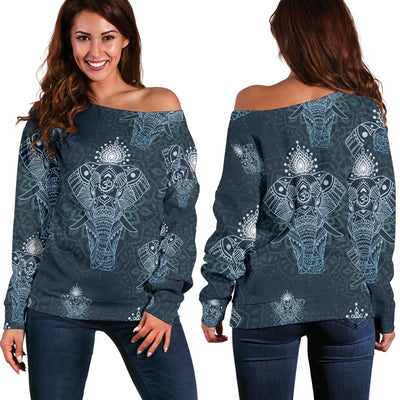 Elephant Mandala Off Shoulder Sweatshirt