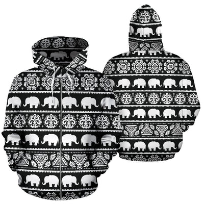 Elephant Pattern All Over Zip Up Hoodie