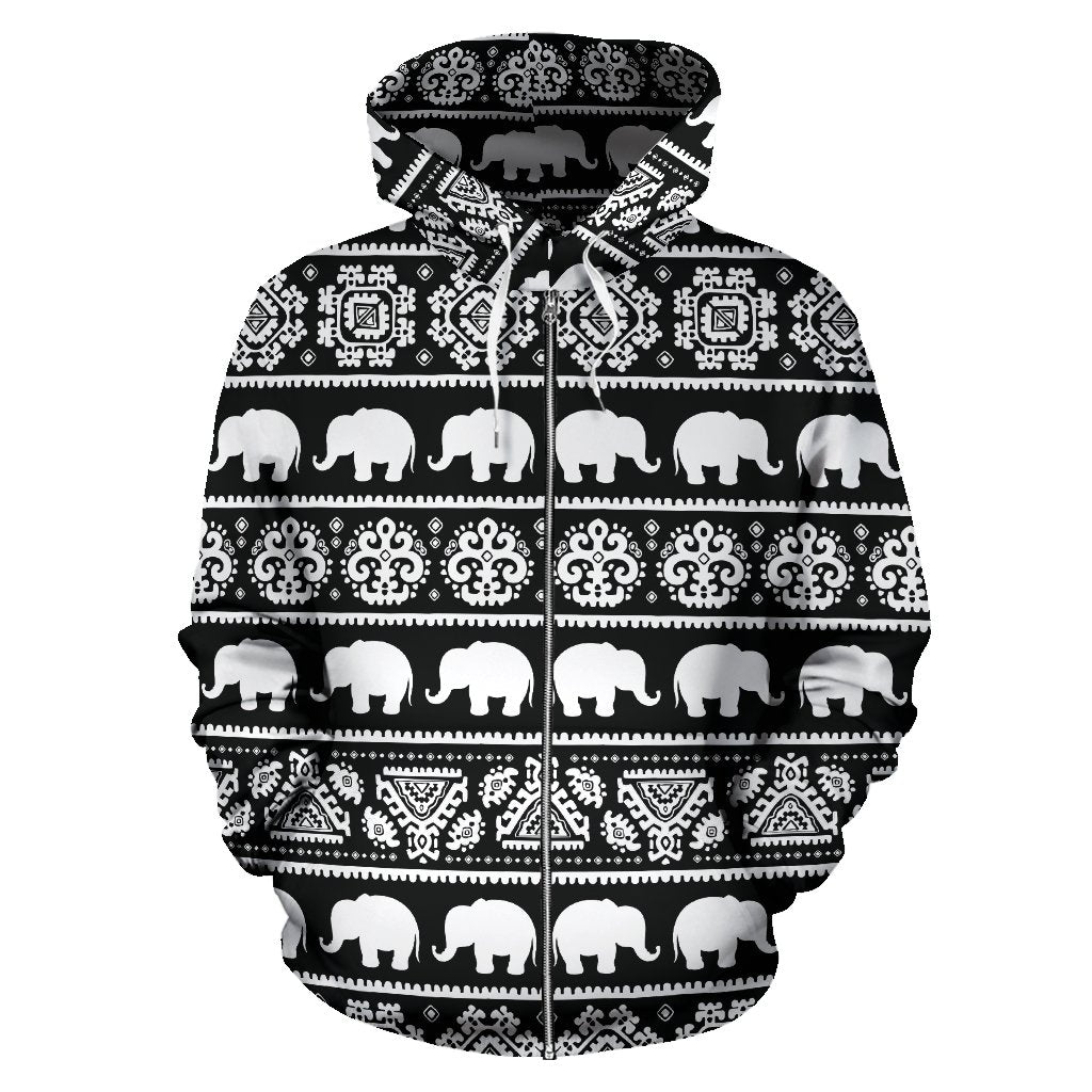 Elephant Pattern All Over Zip Up Hoodie