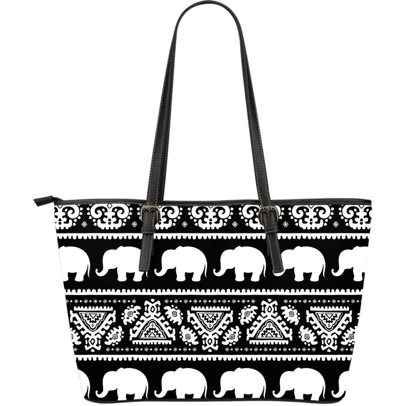 Elephant Pattern Large Leather Tote Bag