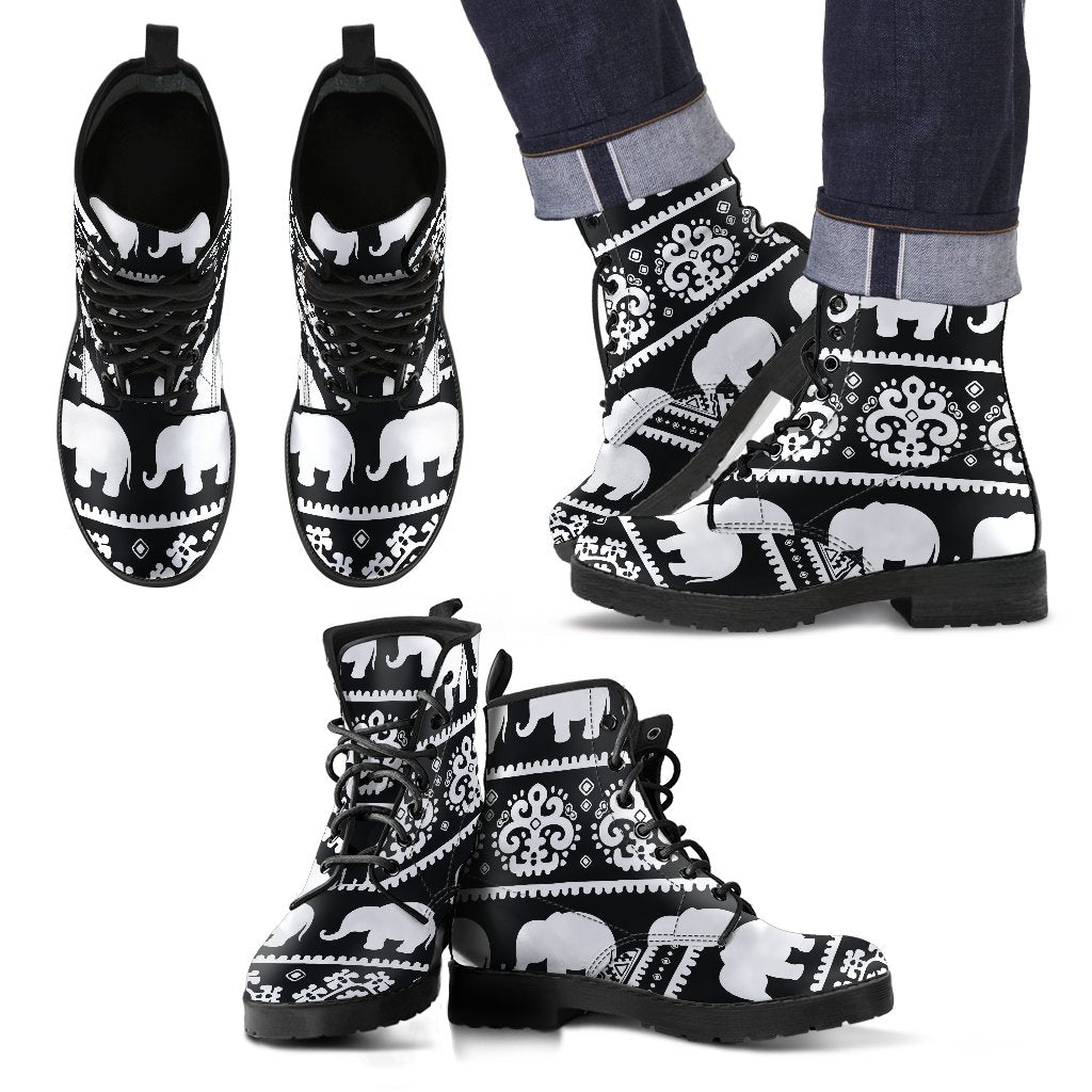 Elephant Pattern Men Leather Boots