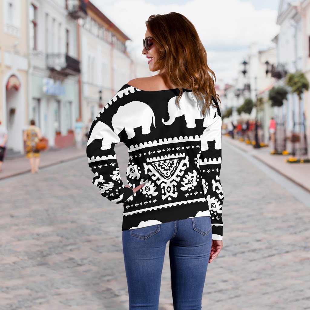 Elephant Pattern Off Shoulder Sweatshirt