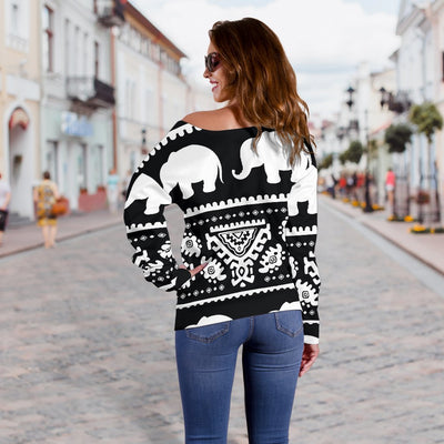 Elephant Pattern Off Shoulder Sweatshirt