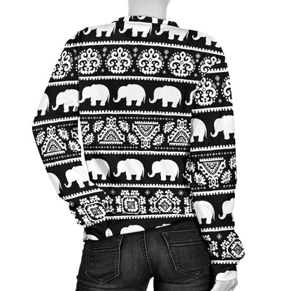 Elephant Pattern Women Crewneck Sweatshirt