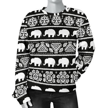 Elephant Pattern Women Crewneck Sweatshirt