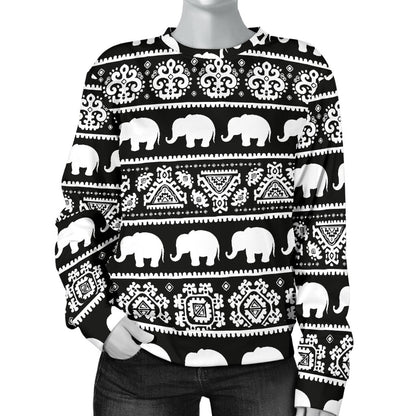 Elephant Pattern Women Crewneck Sweatshirt