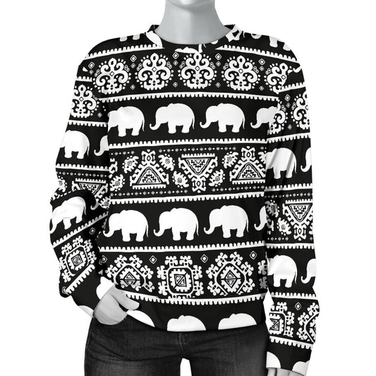Elephant Pattern Women Crewneck Sweatshirt