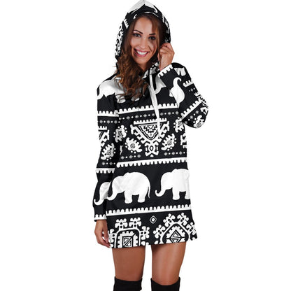 Elephant Pattern Women Hoodie Dress