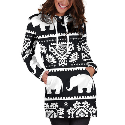 Elephant Pattern Women Hoodie Dress