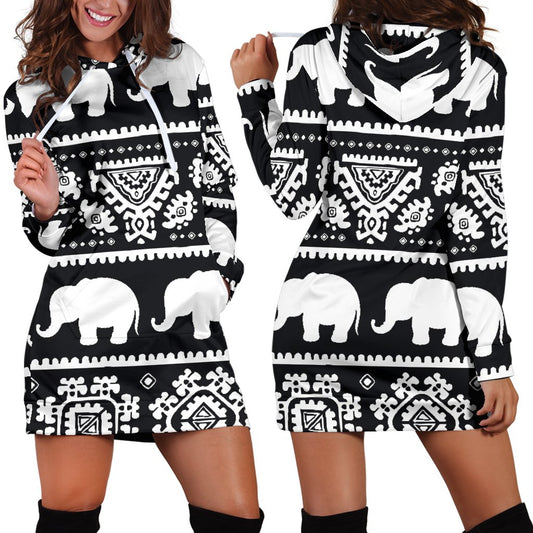 Elephant Pattern Women Hoodie Dress