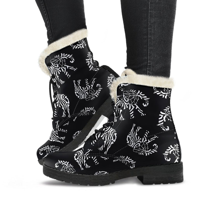 Elephant Tribal Faux Fur Leather Boots