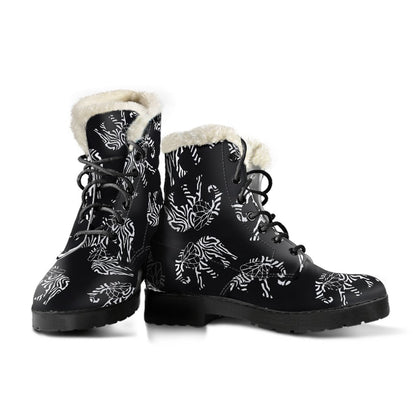 Elephant Tribal Faux Fur Leather Boots