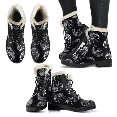 Elephant Tribal Faux Fur Leather Boots