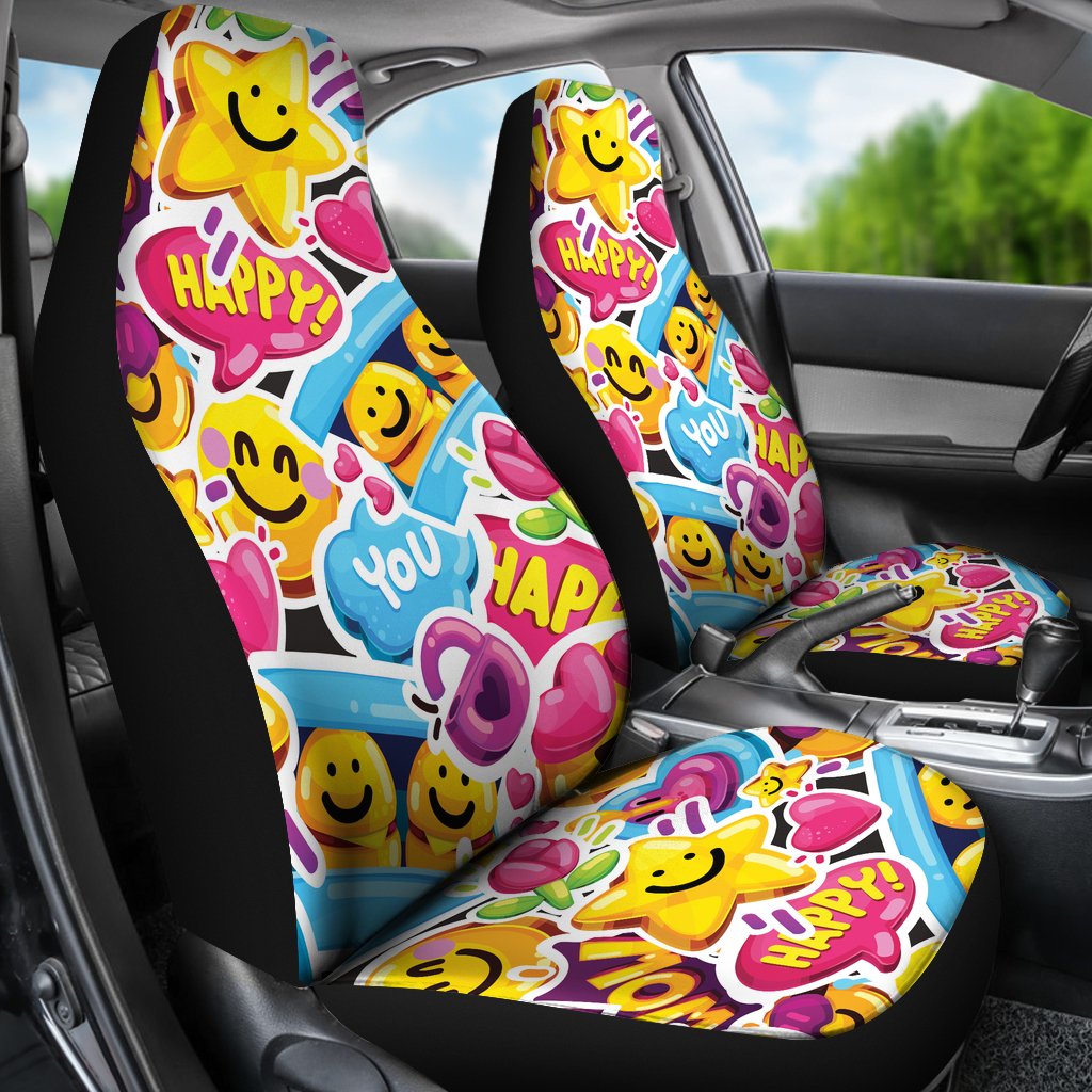 Emoji Sticker Print Pattern Universal Fit Car Seat Covers