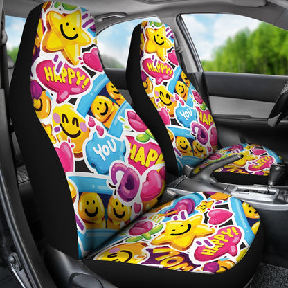 Emoji Sticker Print Pattern Universal Fit Car Seat Covers