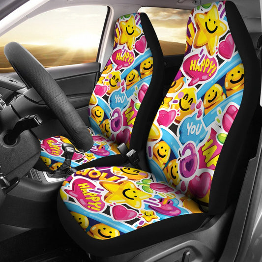 Emoji Sticker Print Pattern Universal Fit Car Seat Covers