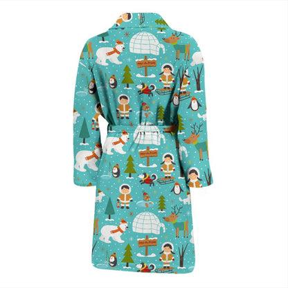 Eskimo Pattern Print Design 01 Men Bathrobe-JORJUNE.COM