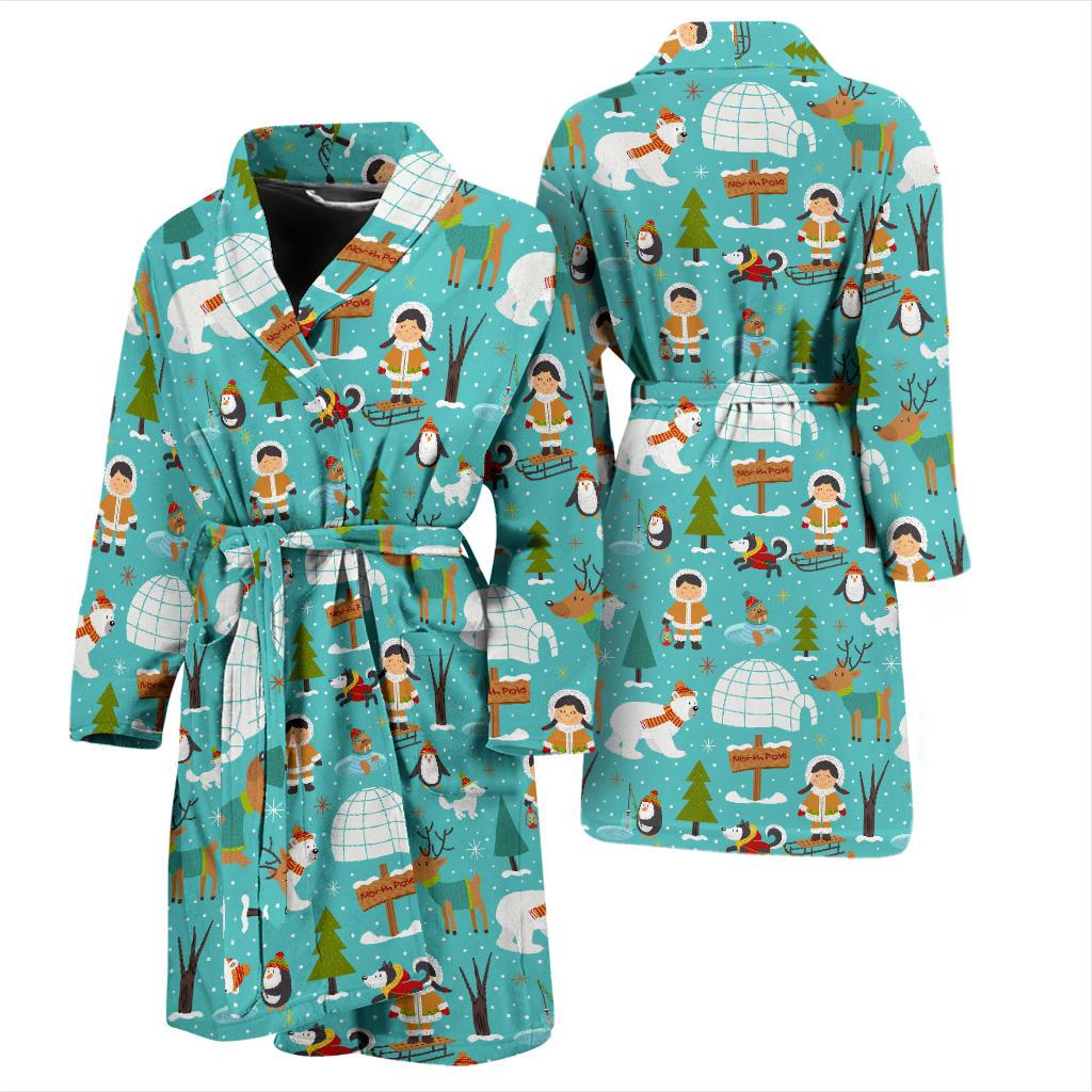 Eskimo Pattern Print Design 01 Men Bathrobe-JORJUNE.COM