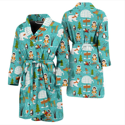 Eskimo Pattern Print Design 01 Men Bathrobe-JORJUNE.COM