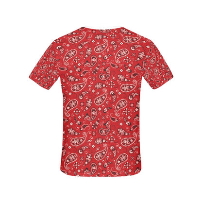 Bandana Paisley Red Print Design LKS3011 Women's  T-shirt
