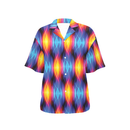 Flame Fire Blue Design Print Women's Hawaiian Shirt