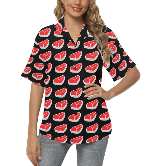 Steak Print Design LKS303 Women's Hawaiian Shirt