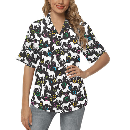 Horse Hoof Colorful Print Design LKS301 Women's Hawaiian Shirt