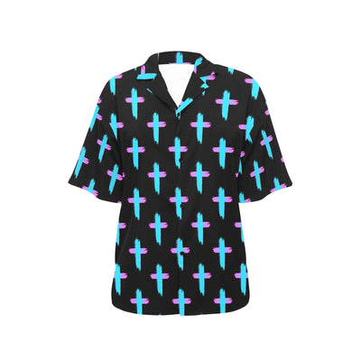 Christian Cross neon Pattern Women's Hawaiian Shirt