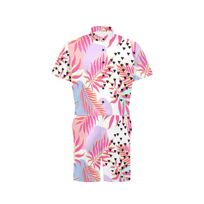 Pink Tropical Palm Leaves Men's Romper