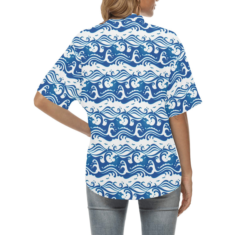 Wave Print Design LKS303 Women's Hawaiian Shirt