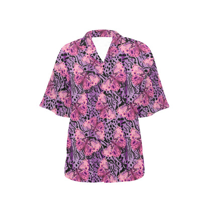 Purple Butterfly Leopard Women's Hawaiian Shirt