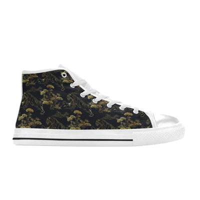 Tiger Japan Style Print Design LKS305 High Top Women's White Shoes