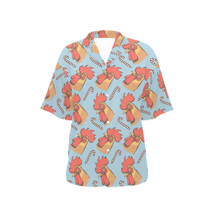 Rooster Pattern Print Design A05 Women's Hawaiian Shirt