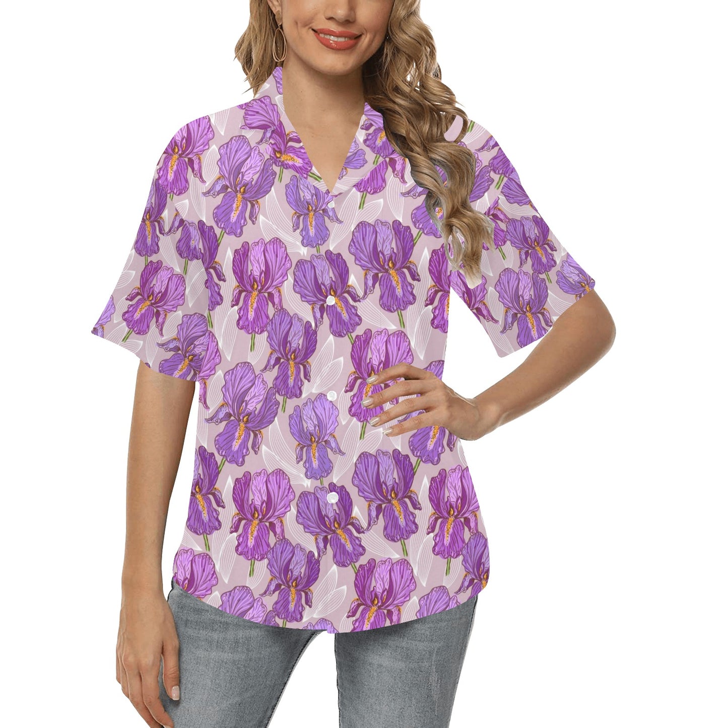 Iris Pattern Print Design IR05 Women's Hawaiian Shirt