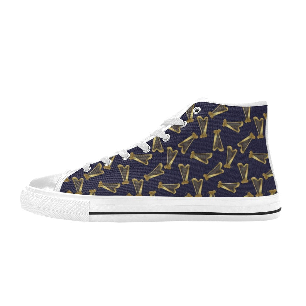 Harp Print Design LKS401 High Top Women's White Shoes