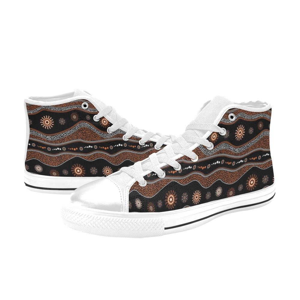 Aboriginal Print Design LKS404 High Top Women's White Shoes