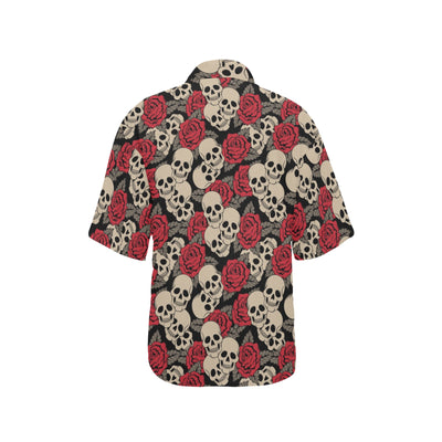 Skull And Roses Print Design LKS301 Women's Hawaiian Shirt